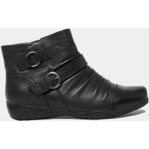 Womens Wide Fit Leather Buckle Ruched Ankle Boots - - M&S Collection - Modalova