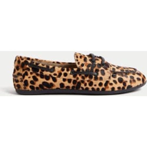 Womens Leather Leopard Print Flat Boat Shoes - - M&S Collection - Modalova