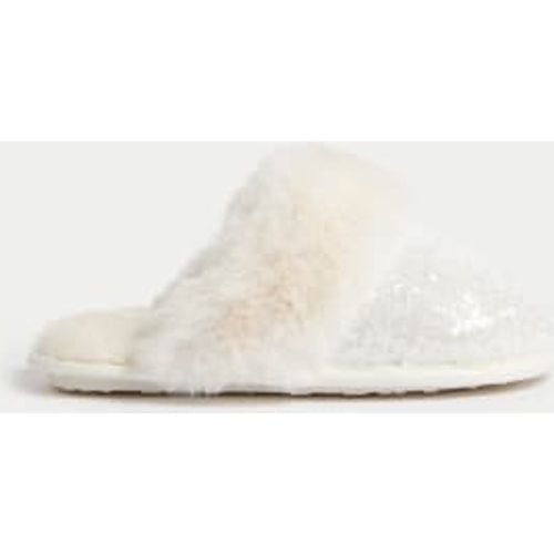 Womens Sequin Faux Fur Cuff Mule Slippers - - M&S Collection - Modalova