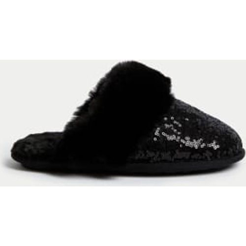 Womens Sequin Faux Fur Cuff Mule Slippers - - M&S Collection - Modalova