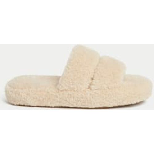 Womens Borg Platform Open Toe Slider Slippers - - M&S Collection - Modalova