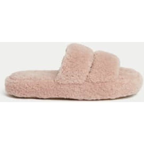 Womens Borg Platform Open Toe Slider Slippers - - M&S Collection - Modalova