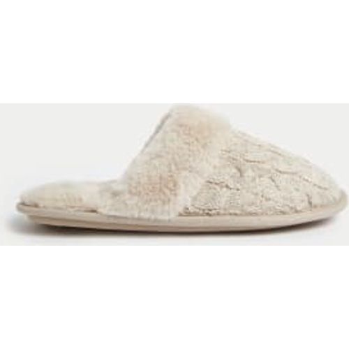 Womens Cable Knit Faux Fur Lined Mule Slippers - - M&S Collection - Modalova