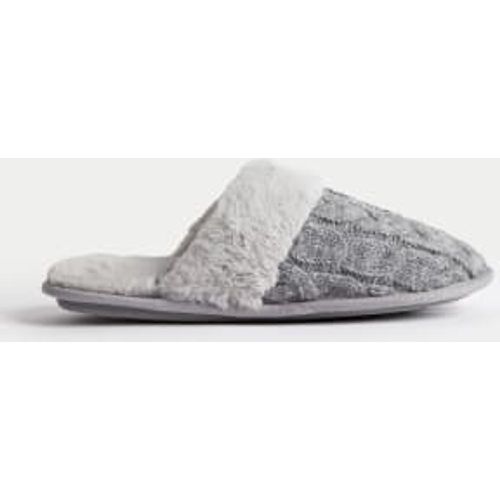 Womens Cable Knit Faux Fur Lined Mule Slippers - - M&S Collection - Modalova