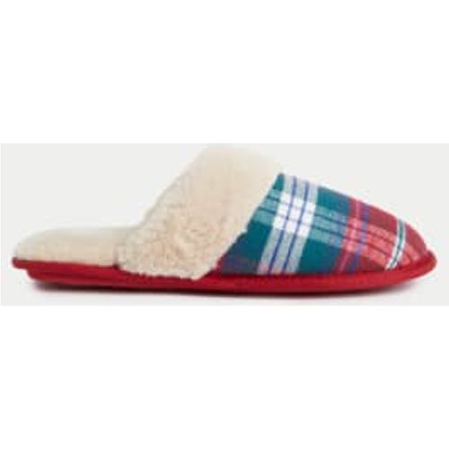 Womens Checked Faux Fur Lined Mule Slippers - - M&S Collection - Modalova