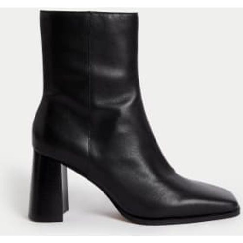 Womens Leather Block Heel Square Toe Ankle Boots - - Autograph - Modalova