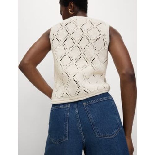 Womens Cotton Blend Diamond Stitch Knitted Vest - - M&S Collection - Modalova