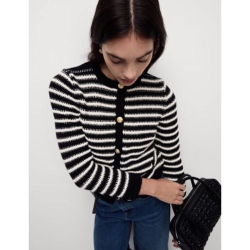 Womens Striped Crew Neck Button Front Cardigan - - M&S Collection - Modalova