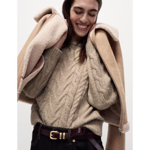 Womens Cable Knit Crew Neck Jumper with Wool - M&S Collection - Modalova