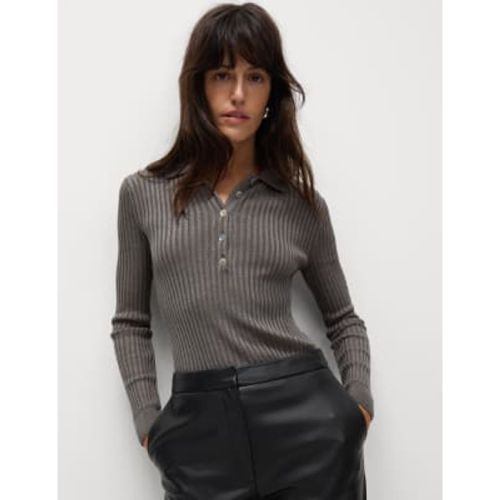 Womens Ribbed Polo Neck Knitted Top - - M&S Collection - Modalova