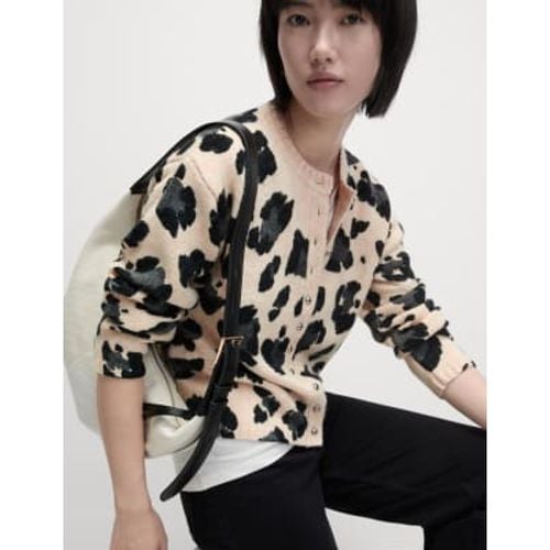 Womens Animal Print Crew Neck Cardigan with Wool - - M&S Collection - Modalova