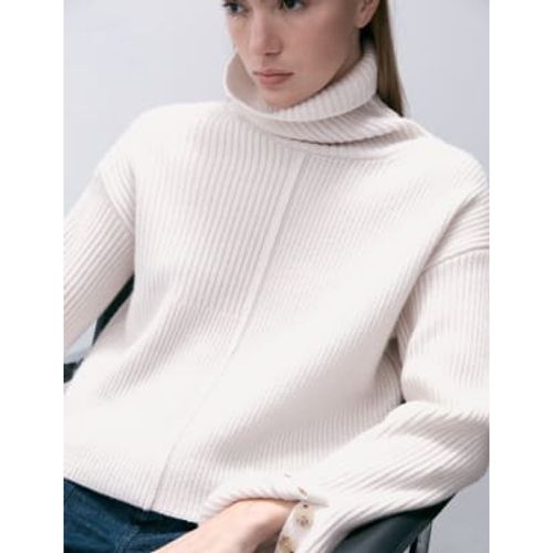 Womens Wool Blend Ribbed Roll Neck Relaxed Jumper with Cashmere - - M&S Collection - Modalova