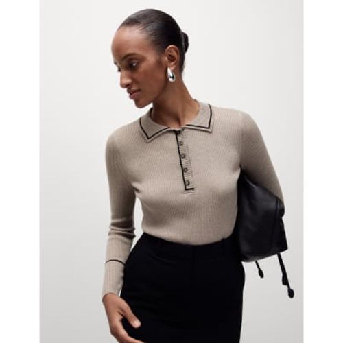 Womens Ribbed Polo Neck Fitted Top - - M&S Collection - Modalova