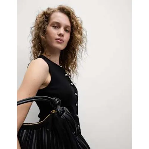 Womens Textured Crew Neck Button Through Waistcoat - M&S Collection - Modalova