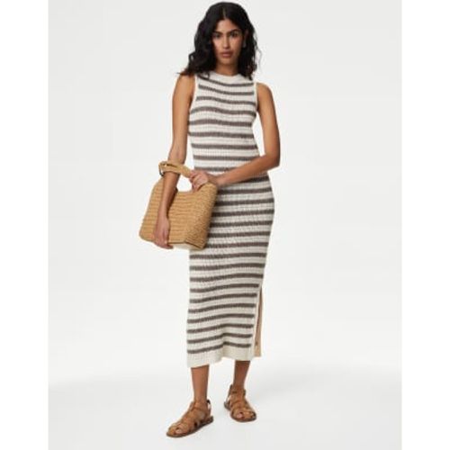 Womens Cotton Rich Striped Midi Knitted Dress - - M&S Collection - Modalova