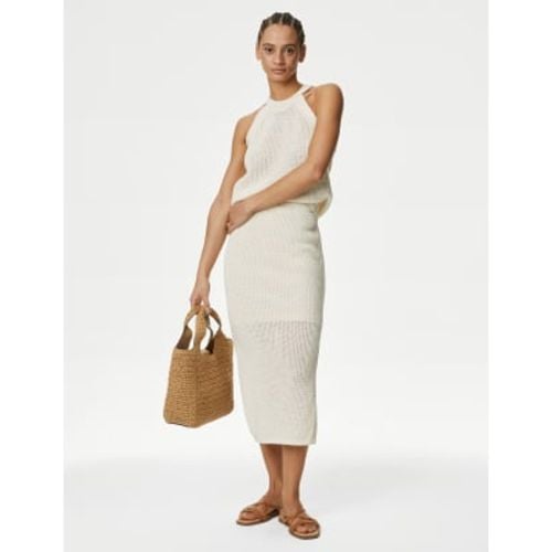 Womens Cotton Rich Textured Knitted Midi Skirt - - M&S Collection - Modalova