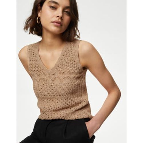 Womens Cotton Rich Textured V-Neck Knitted Vest - - M&S Collection - Modalova