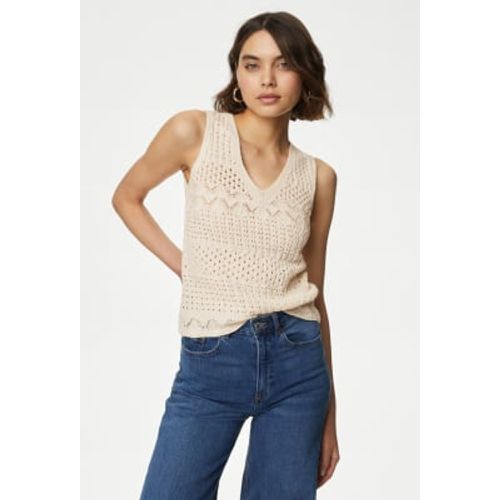 Womens Cotton Rich Textured V-Neck Knitted Vest - - M&S Collection - Modalova