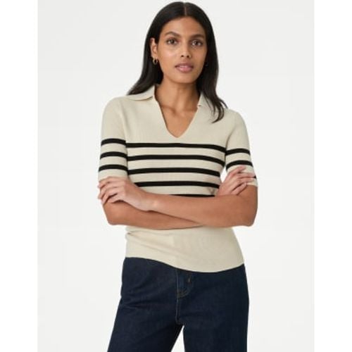 Womens Cotton Rich Ribbed Striped Knitted Top - - M&S Collection - Modalova