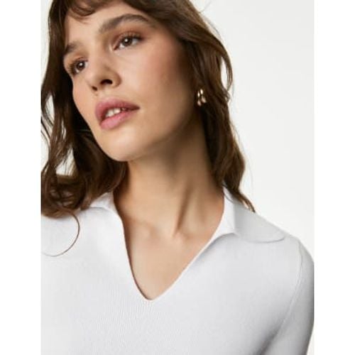 Womens Cotton Rich Ribbed Collared Knitted Top - - M&S Collection - Modalova