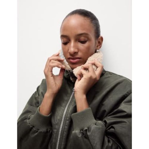 Womens Borg Textured Collared Bomber Jacket - M&S Collection - Modalova