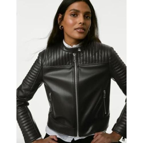 Womens Faux Leather Quilted Moto Jacket - - M&S Collection - Modalova