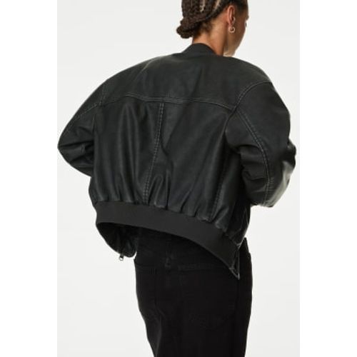 Womens Faux Leather Aged Bomber Jacket - - M&S Collection - Modalova