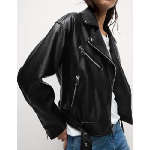 Womens Faux Leather Textured Biker Jacket - - M&S Collection - Modalova