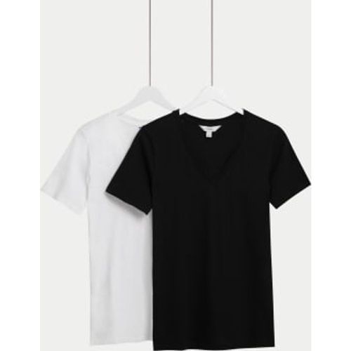 Womens 2pk Pure Cotton V-Neck Relaxed T-Shirts - /, / - M&S Collection - Modalova