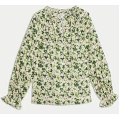 Womens Pure Cotton Floral Tie Neck Blouse - - M&S Collection - Modalova