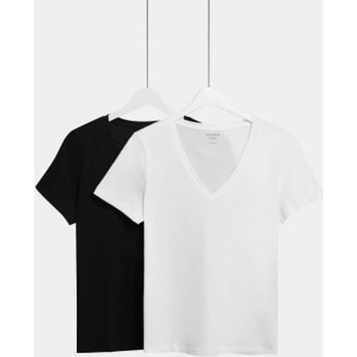 Womens 2pk Pure Cotton V-Neck T-Shirts - /, / - M&S Collection - Modalova