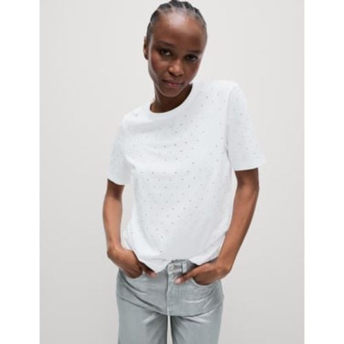 Womens Pure Cotton Embellished T-Shirt - - M&S Collection - Modalova