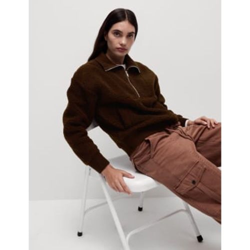 Womens Borg Textured Half Zip Sweatshirt - M&S Collection - Modalova