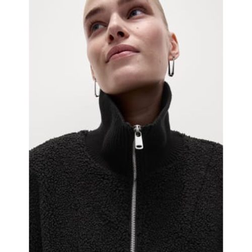 Womens Borg Textured Half Zip Sweatshirt - M&S Collection - Modalova