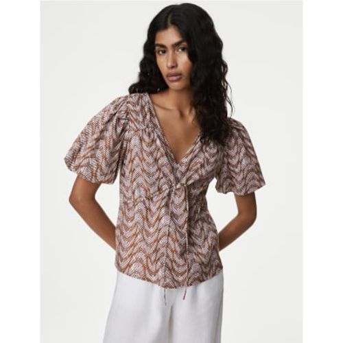 Womens Pure Cotton Printed V-Neck Blouse - - M&S Collection - Modalova