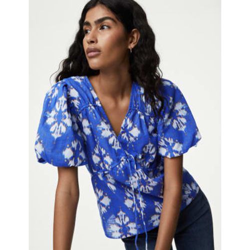 Womens Pure Cotton Printed V-Neck Blouse - - M&S Collection - Modalova