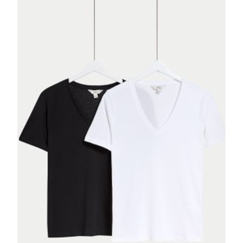 Womens 2pk Pure Cotton V-neck T-Shirts - /, / - M&S Collection - Modalova