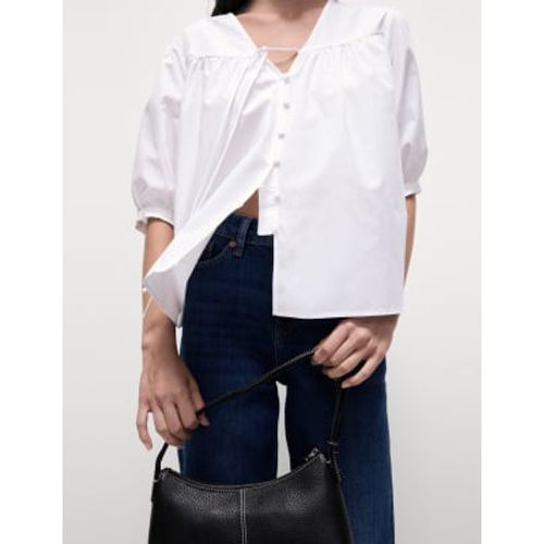 Womens Pure Cotton V-Neck Puff Sleeve Blouse - - M&S Collection - Modalova