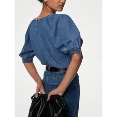 Womens Pure Cotton Denim Puff Sleeve Blouse - - M&S Collection - Modalova