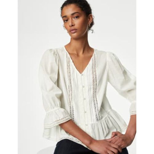 Womens Pure Cotton Lace Frill Detail Blouse - - M&S Collection - Modalova