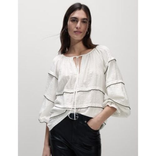 Womens Cotton Rich Embroidered Frill Detail Blouse - - M&S Collection - Modalova