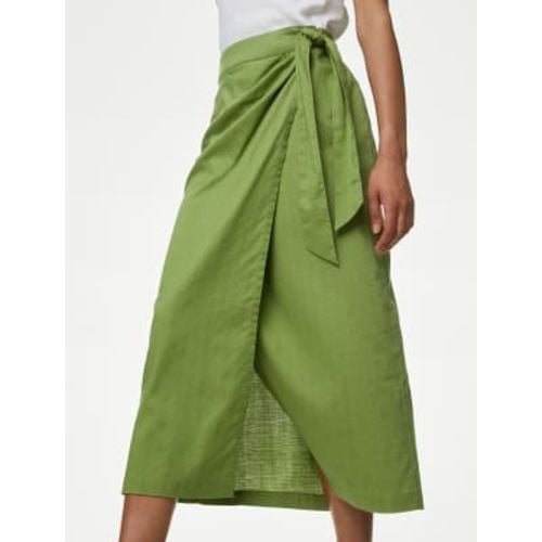 Womens Pure Cotton Belted Midi Wrap Skirt - - M&S Collection - Modalova