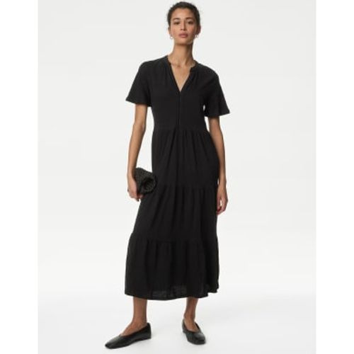 Womens Pure Cotton Jersey V-Neck Midi Tiered Dress - - M&S Collection - Modalova