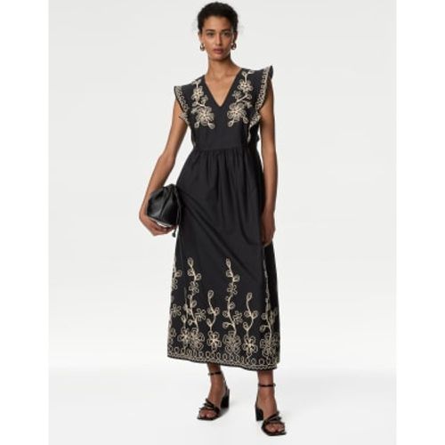 Womens Pure Cotton Embroidered V-Neck Midi Dress - - M&S Collection - Modalova