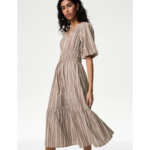 Womens Pure Cotton Printed V-Neck Tiered Midi Dress - - M&S Collection - Modalova