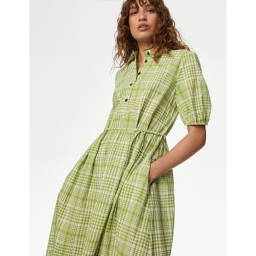 Womens Pure Cotton Checked Midi Shirt Dress - - M&S Collection - Modalova