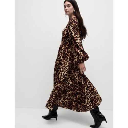 Womens Animal Print Midi Waisted Tiered Dress - - M&S Collection - Modalova