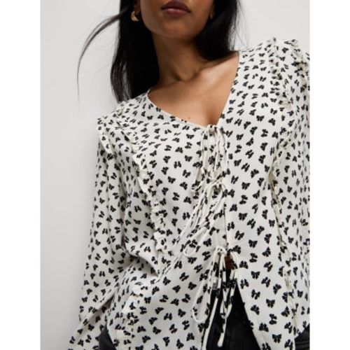 Womens Printed Tie Front Ruffle Blouse - - M&S Collection - Modalova