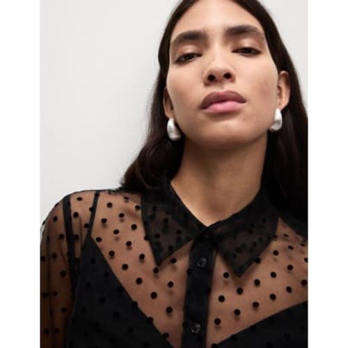 Womens Sheer Polka Dot Collared Shirt - - M&S Collection - Modalova