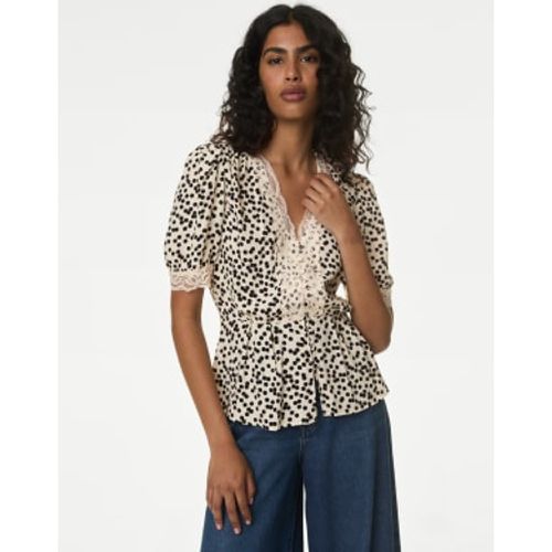 Womens Printed Lace Detail Peplum Blouse - - M&S Collection - Modalova